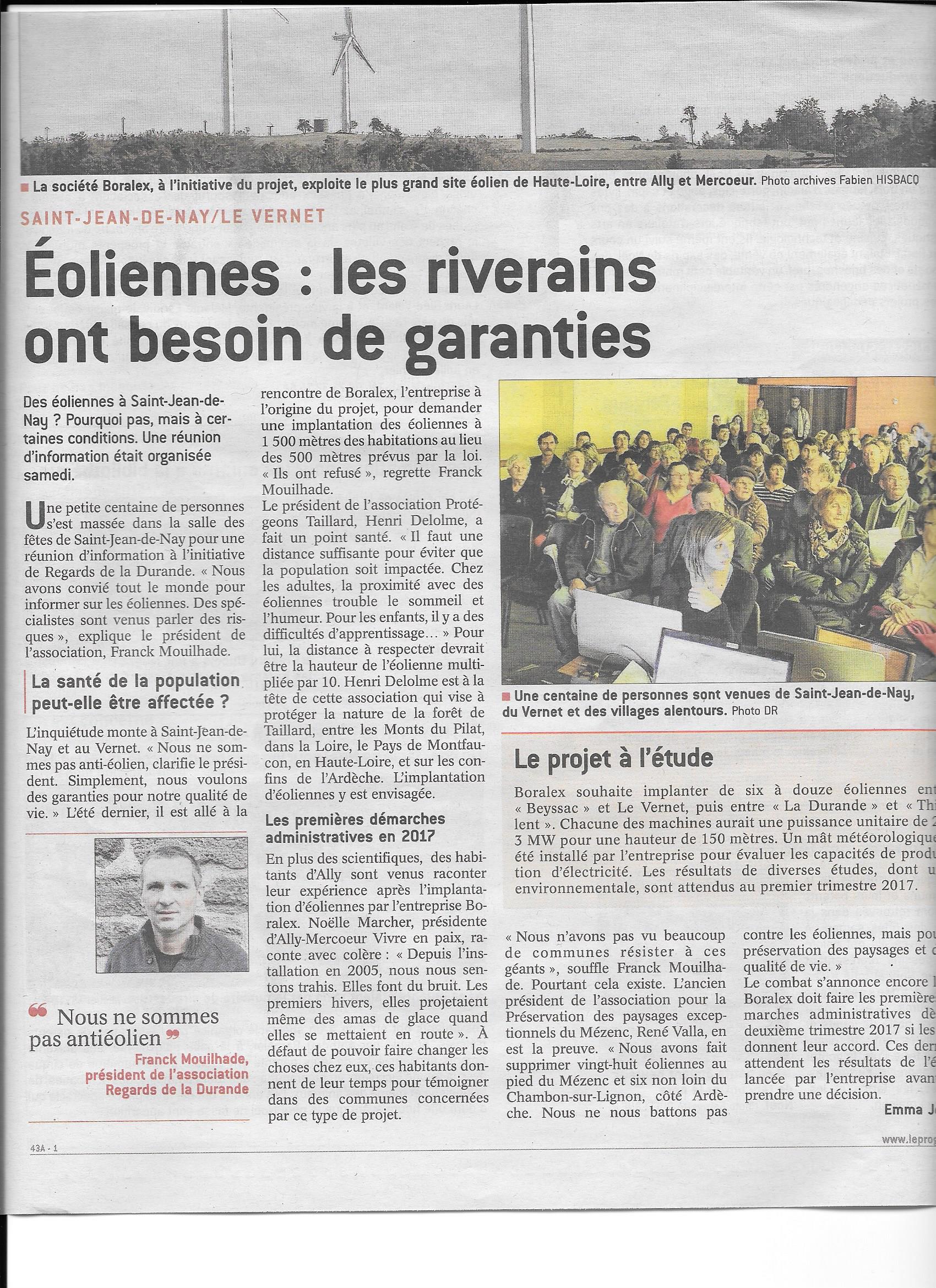 Article - Le Progrès - St-Jean de Nay, Réunion publique